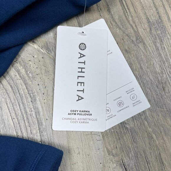 NEW Athleta Cozy Karma Asym Pullover Size Small Blue Soft Wrap Zip Neck - Picture 7 of 11